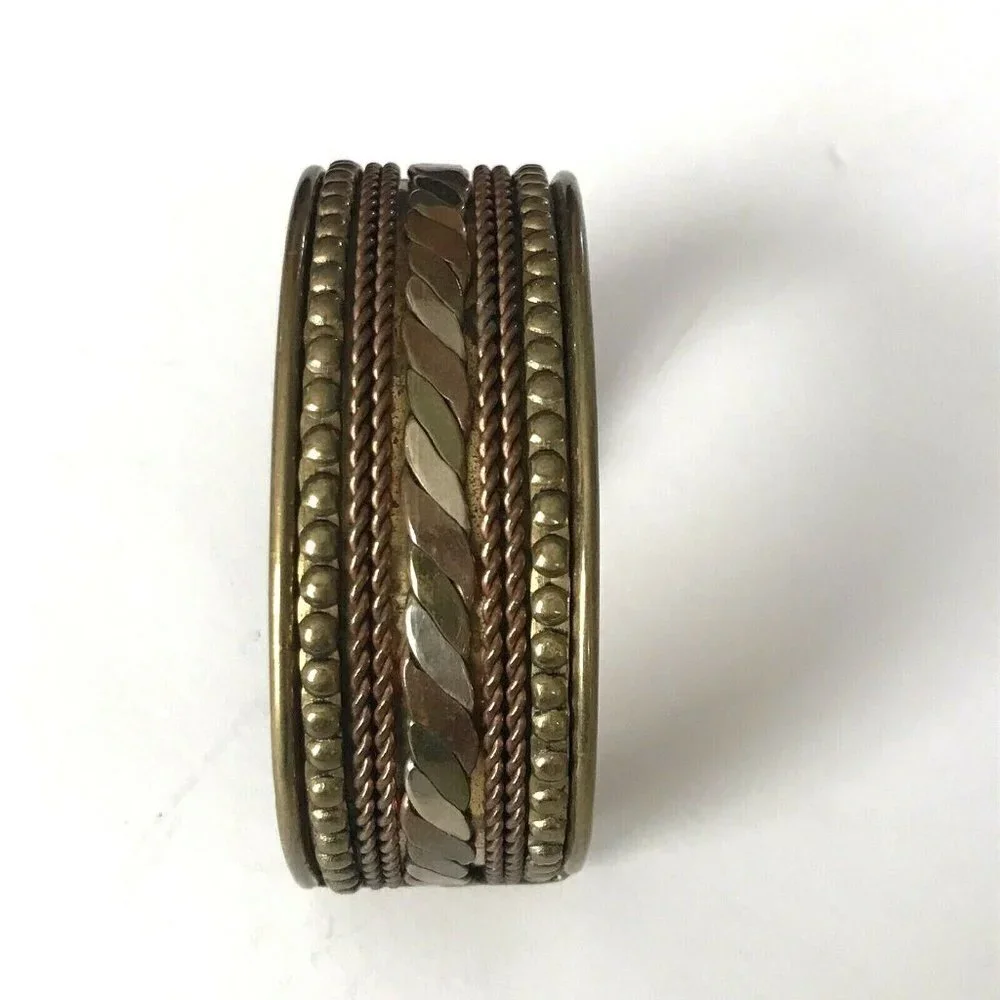 Brass Multi Colored Braided Wide Cuff Bracelet
